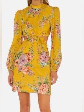 Zimmermann Yellow Floral Mini Dress 0 linen cotton blend XS Lux +++